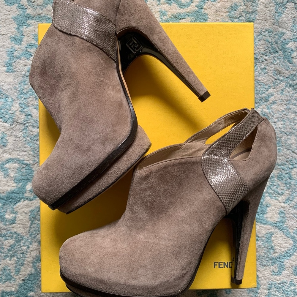 Fendi Suede Booties With Python Trim - image 1